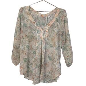 LC Lauren‎ Conrad floral button up semi sheer blouse size small